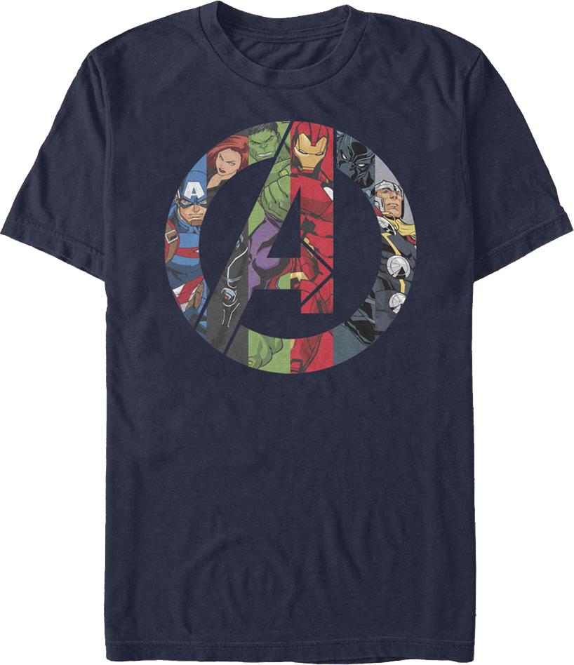 Avengers Characters And Logo Marvel Comics T-shirt
