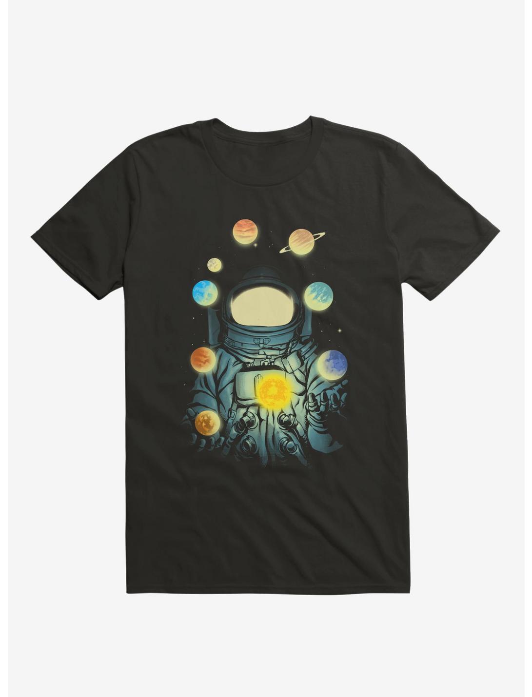 Astronaut Juggling Planets Black Unisex T-shirt