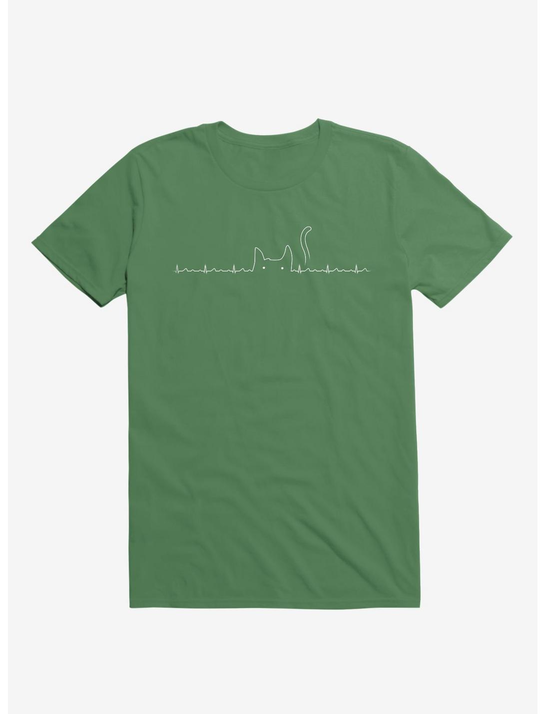 Cat Line Heartline Kelly Green Unisex T-shirt