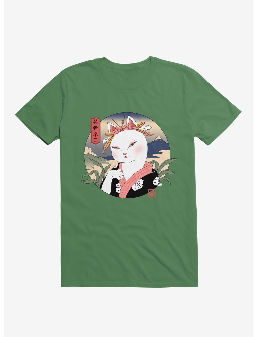 Cat Neko Geisha Kelly Green Unisex T-shirt