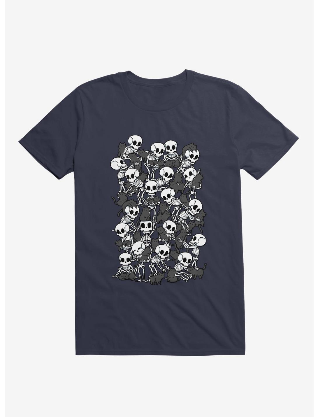 Cat Skull Party Navy Blue Unisex T-shirt