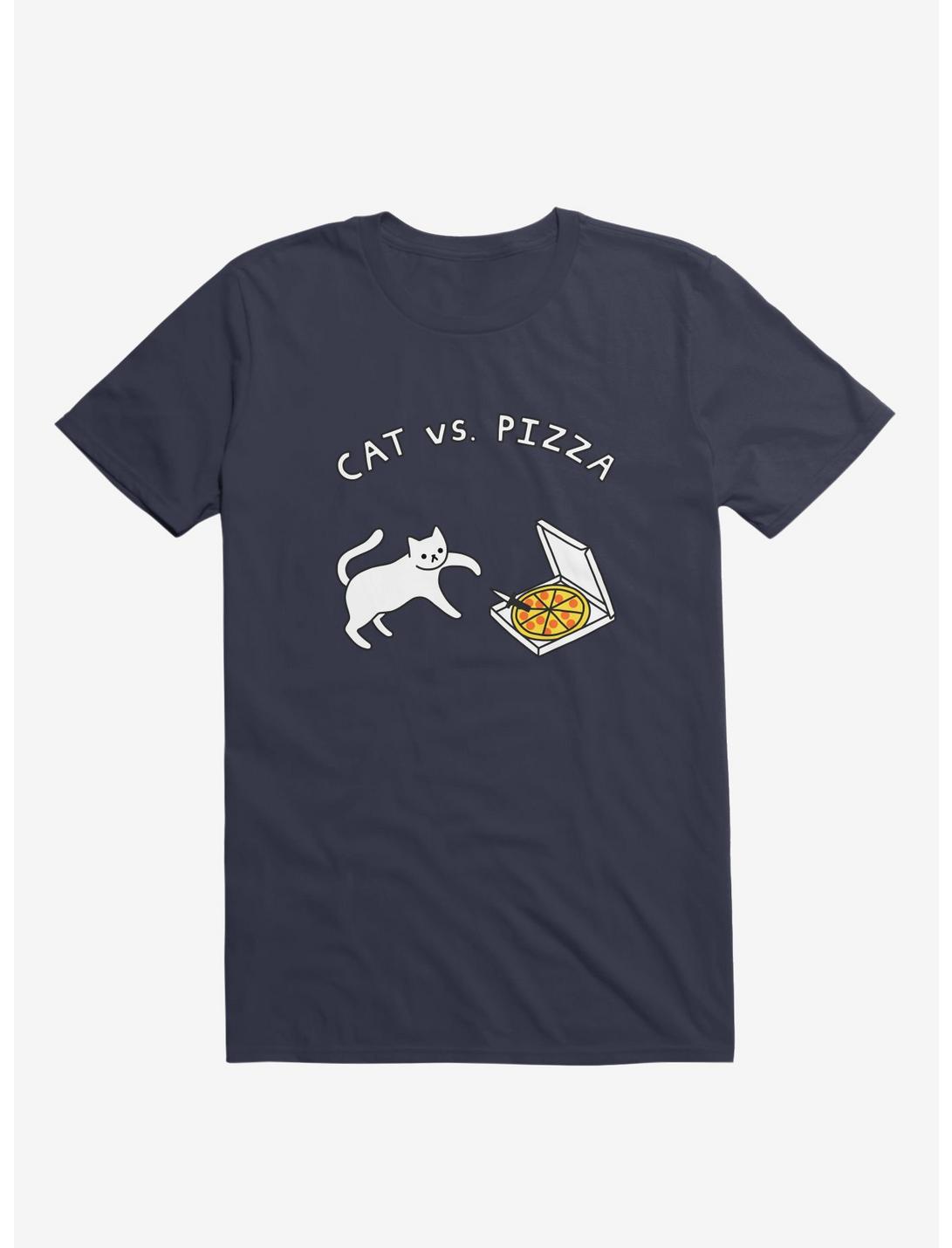 Cat Vs Pizza Navy Blue Unisex T-shirt