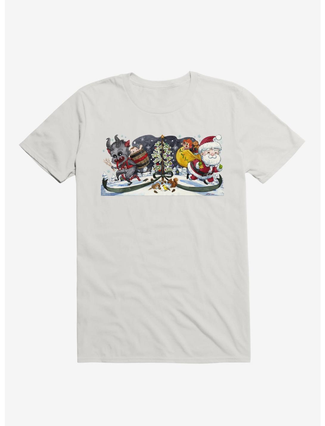 Cute Little Santa And His Spooky Pal Krampus White Unisex T-shirt