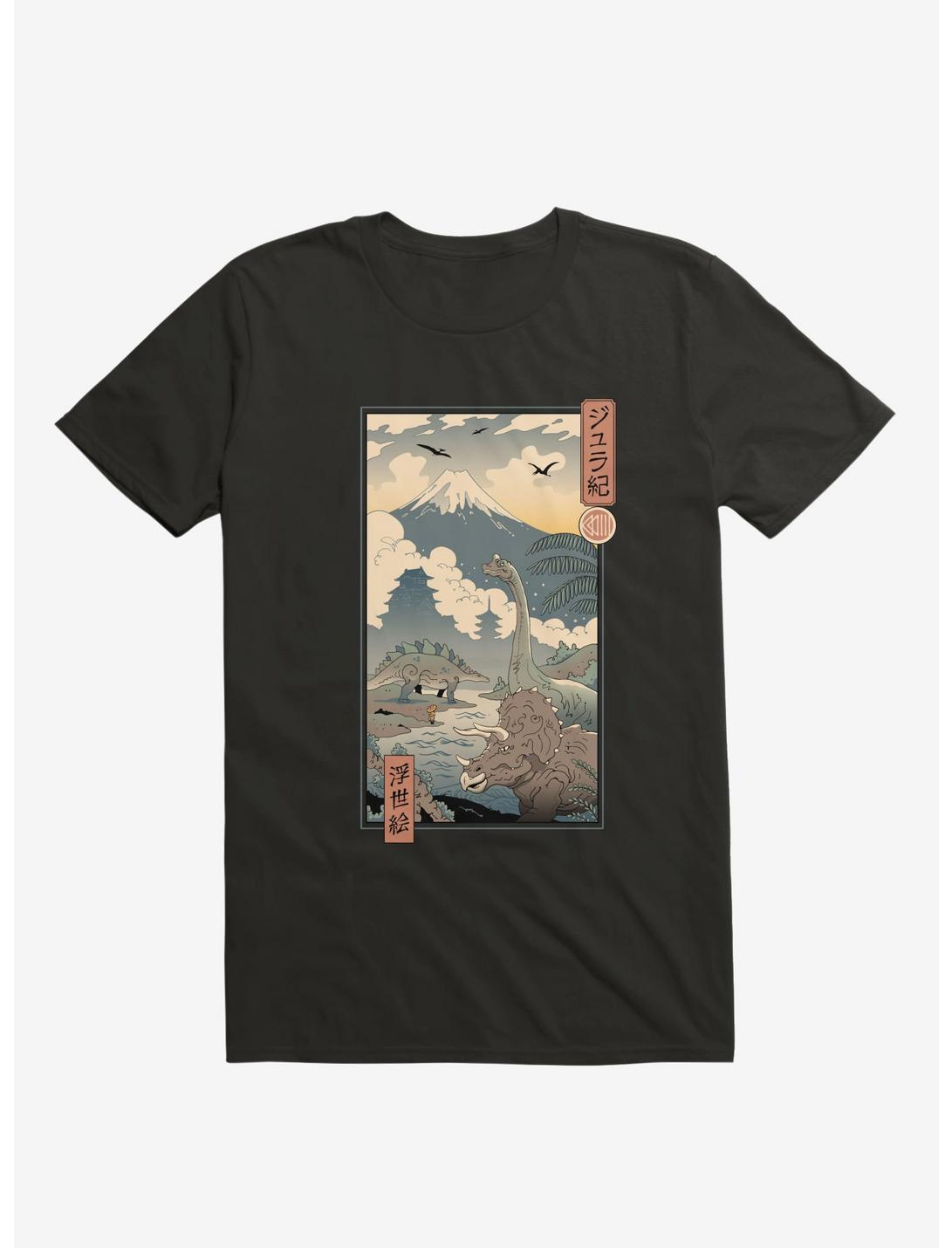 Dinosaurs Jurassic Ukiyo-e Black Unisex T-shirt