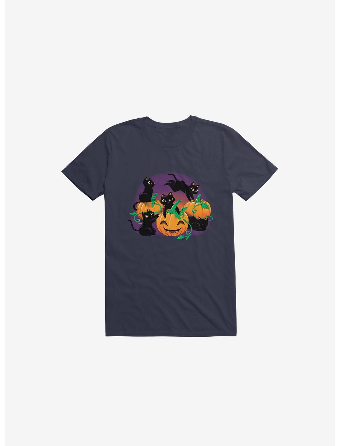 Hello Cat Halloween Navy Blue Unisex T-shirt