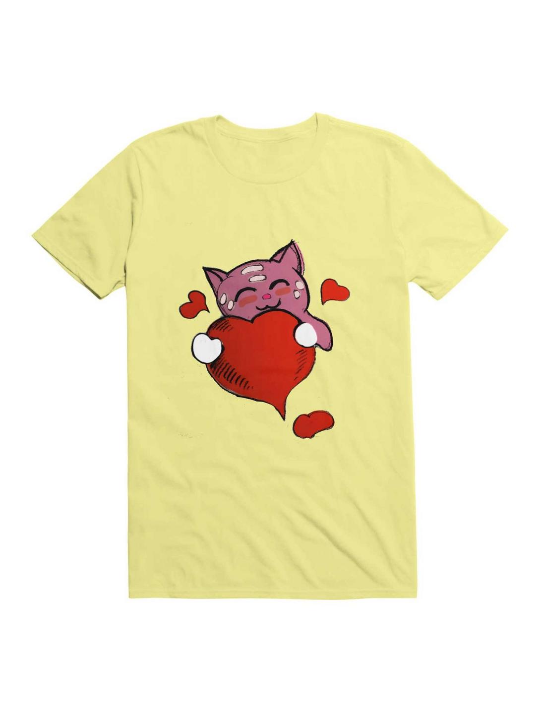 Kawaii Lovely Pink Kawaii Cat Holding A Red Heart Unisex T-shirt