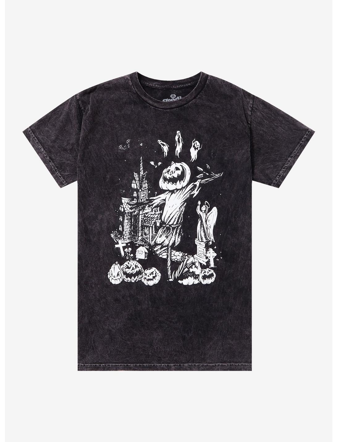 Pumpkin Scarecrow Dark Wash T-shirt By Goodie Two Sleeves-1
