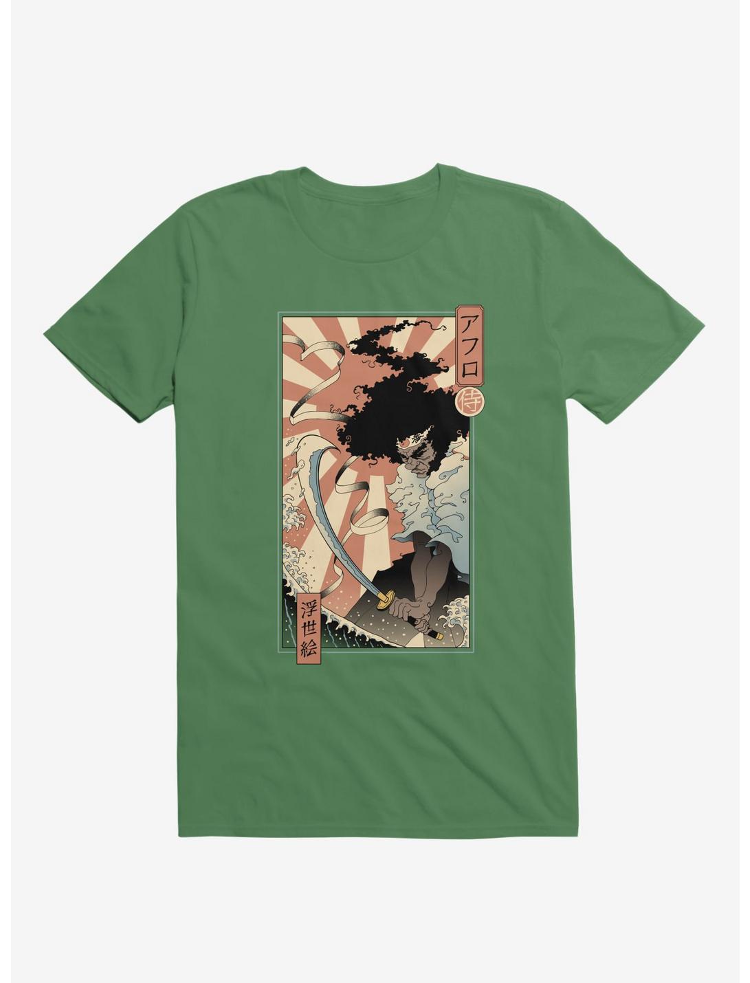 Samurai Sword Ocean Ukiyo-e Kelly Green Unisex T-shirt